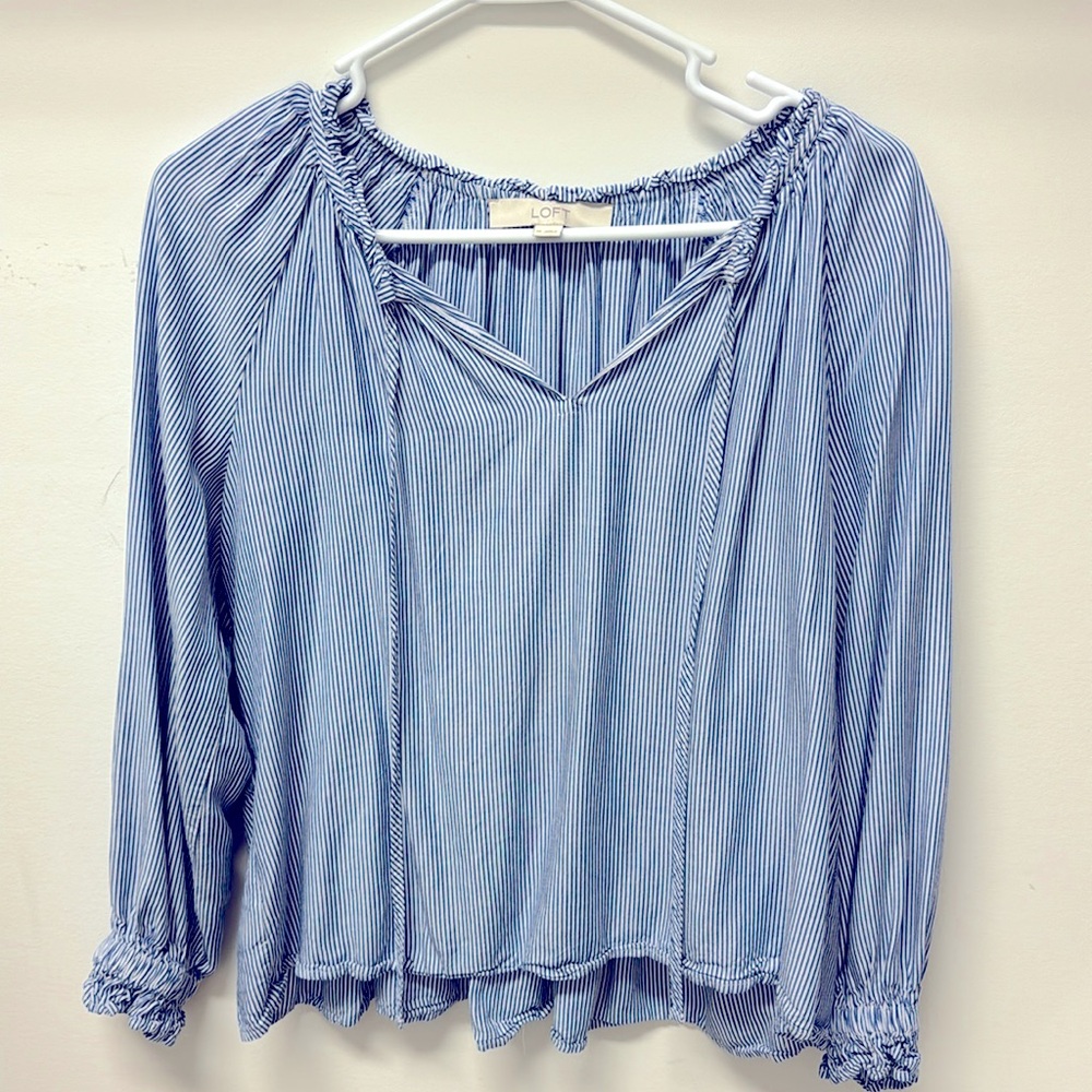 Loft blue white striped blouse